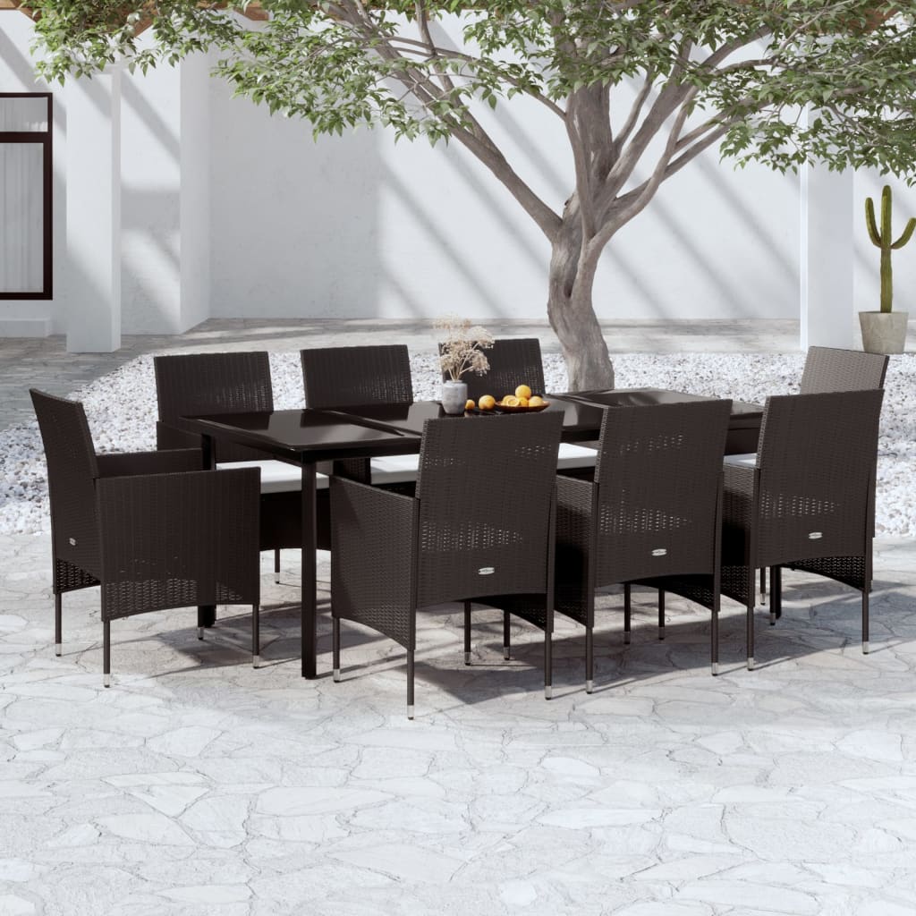 Set da Pranzo per Giardino 9 pz con Cuscini Nero cod mxl 46872