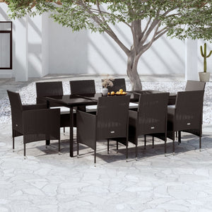 Set da Pranzo per Giardino 9 pz con Cuscini Nero cod mxl 46872