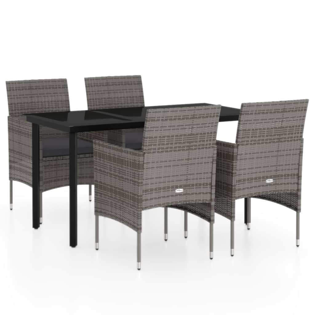 Set da Pranzo per Giardino 5 pz con Cuscini Grigio e Nero cod mxl 48190