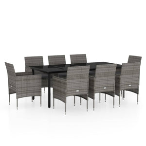 Set da Pranzo per Giardino 9 pz con Cuscini Grigio e Nero 3099292