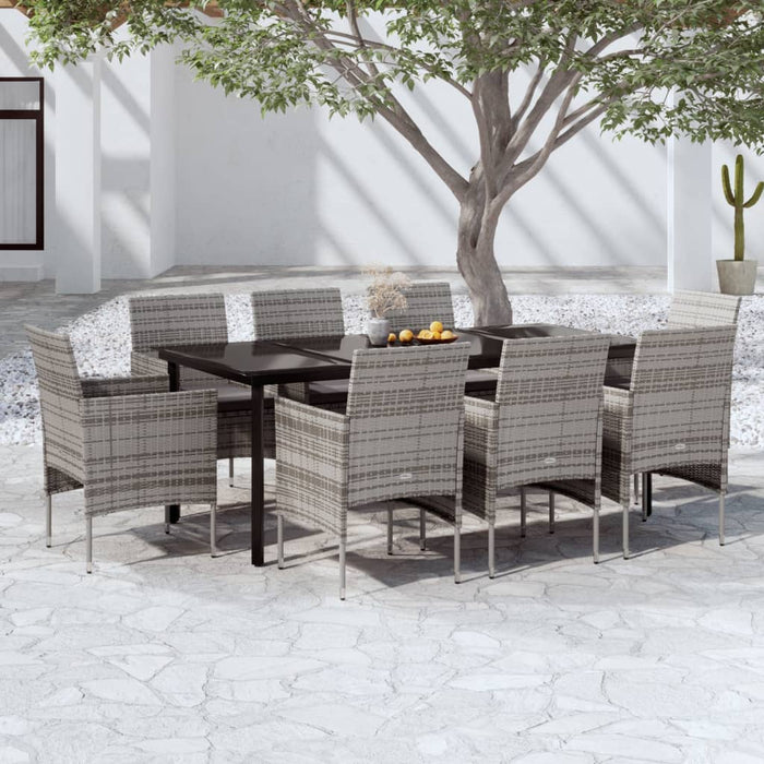 Set da Pranzo per Giardino 9 pz con Cuscini Grigio e Nero 3099292