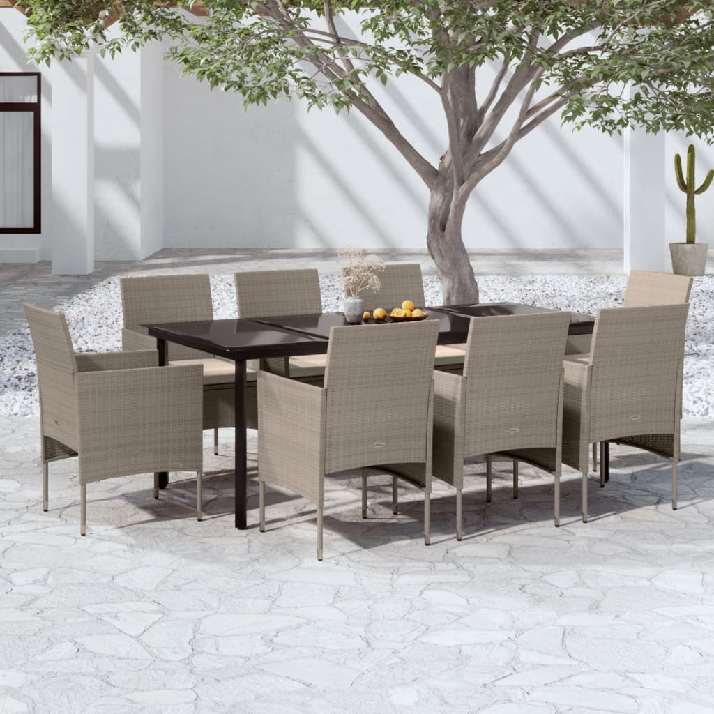 Set da Pranzo per Giardino 9 pz con Cuscini Beige e Nero 3099298