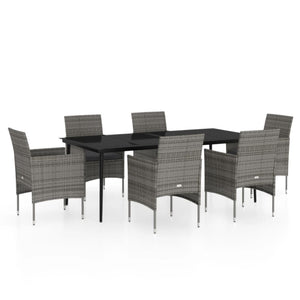 Set da Pranzo da Giardino 7 pz con Cuscini Grigio e Nero 3099315