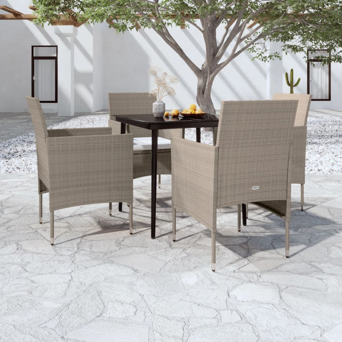 Set da Pranzo per Giardino 5 pz con Cuscini Beige e Nero cod mxl 41011