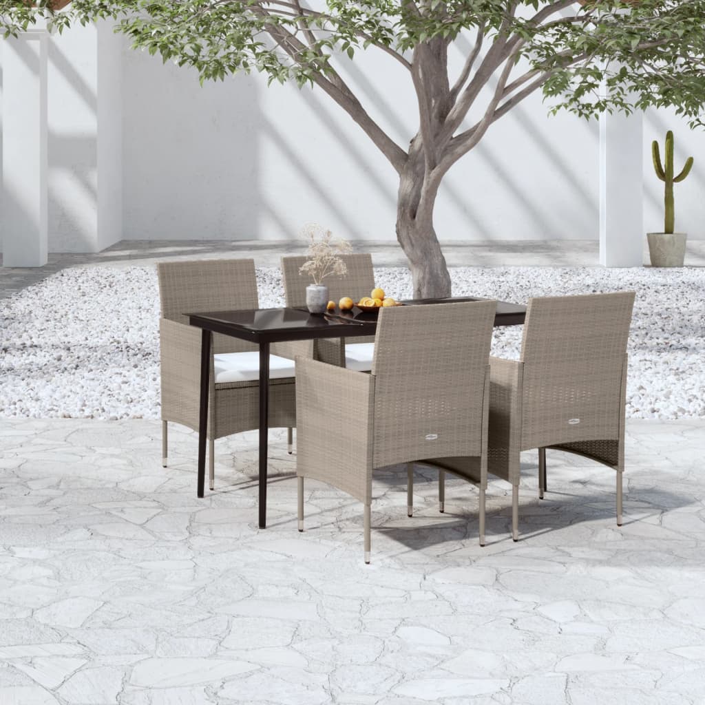 Set da Pranzo da Giardino Beige e Nero 5 pz con Cuscini cod mxl 41198