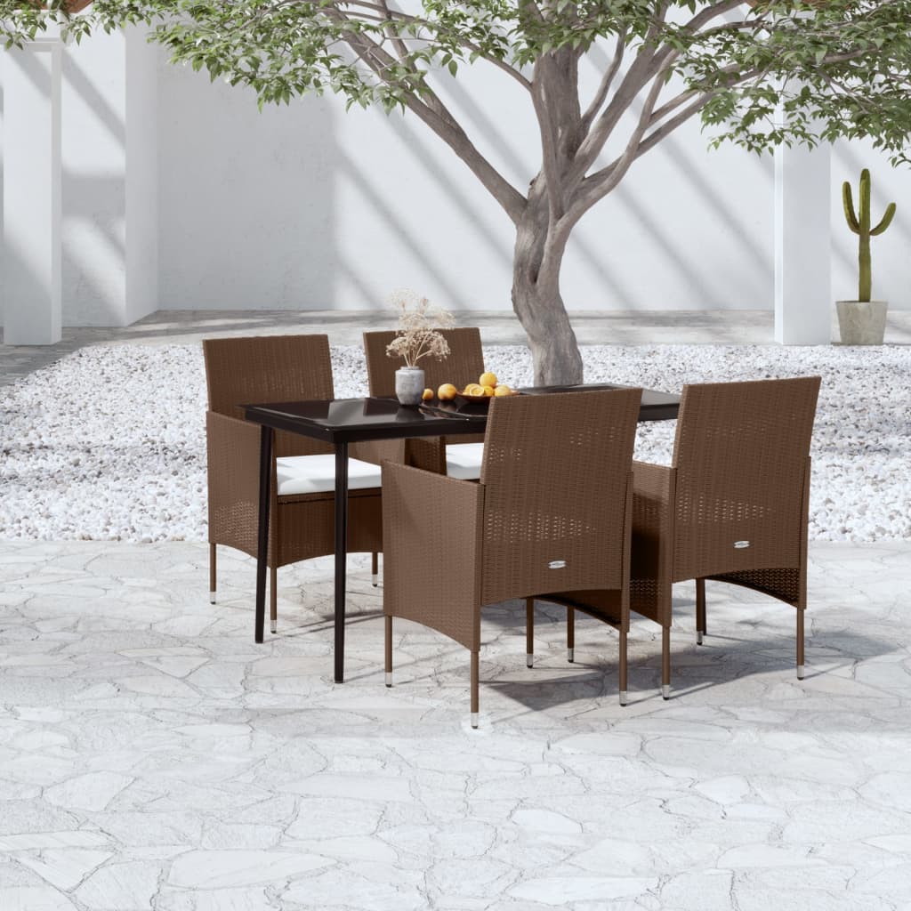 Set da Pranzo da Giardino Marrone e Nero 5 pz con Cuscini cod mxl 36966