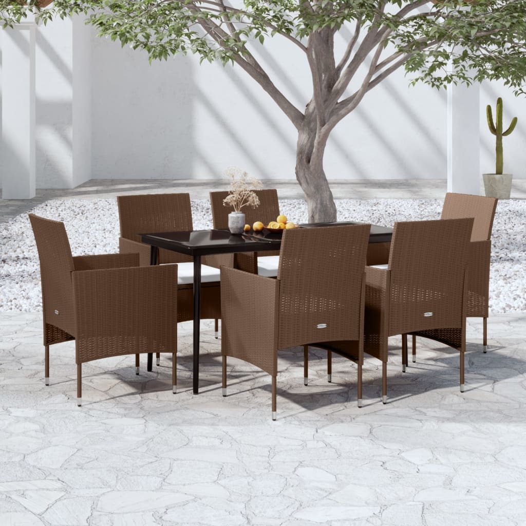 Set da Pranzo da Giardino 7 pz con Cuscini Marrone e Nero cod mxl 38738