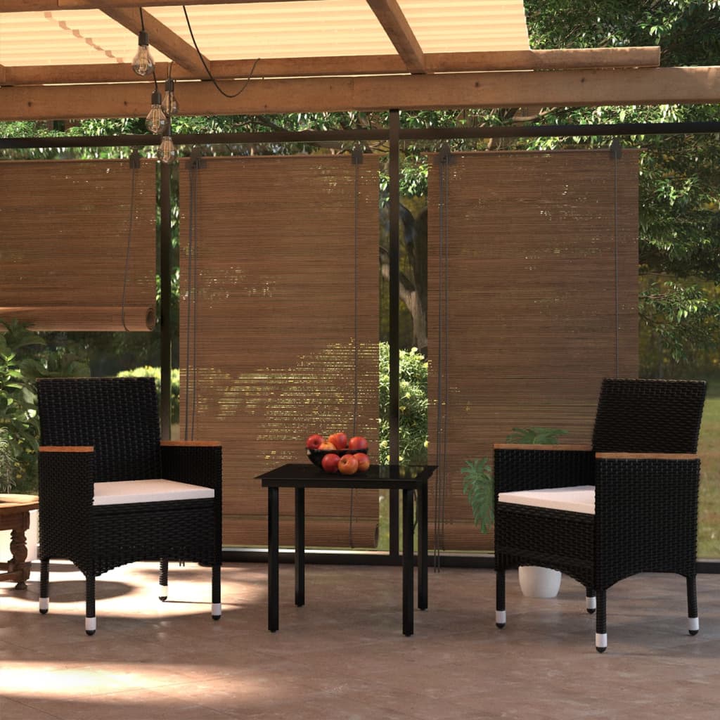 Set da Pranzo da Giardino 3 pz con Cuscini Nero 3099329