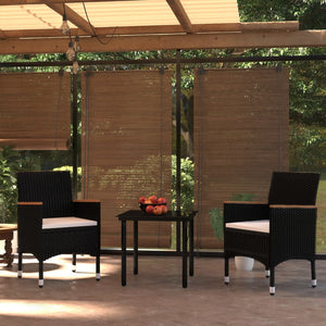 Set da Pranzo da Giardino 3 pz con Cuscini Nero 3099329