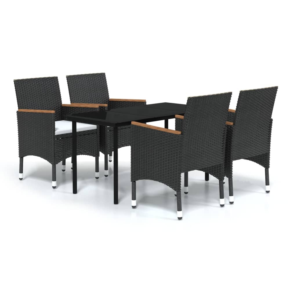 Set da Pranzo da Giardino 5 pz con Cuscini Nero 3099331