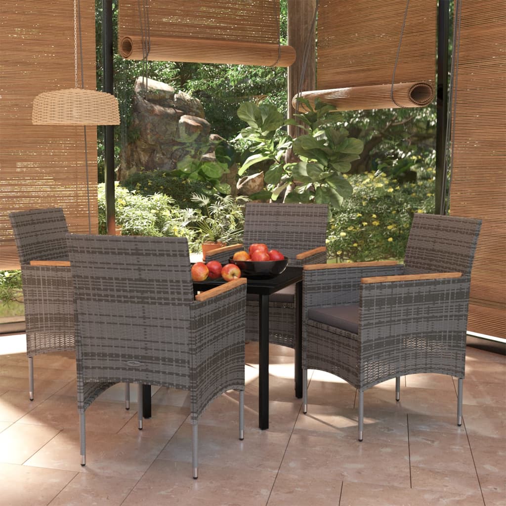 Set da Pranzo per Giardino 5 pz con Cuscini Grigio e Nero cod mxl 43008