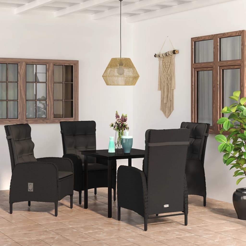 Set da Pranzo da Giardino 5 pz con Cuscini Nero cod mxl 43328