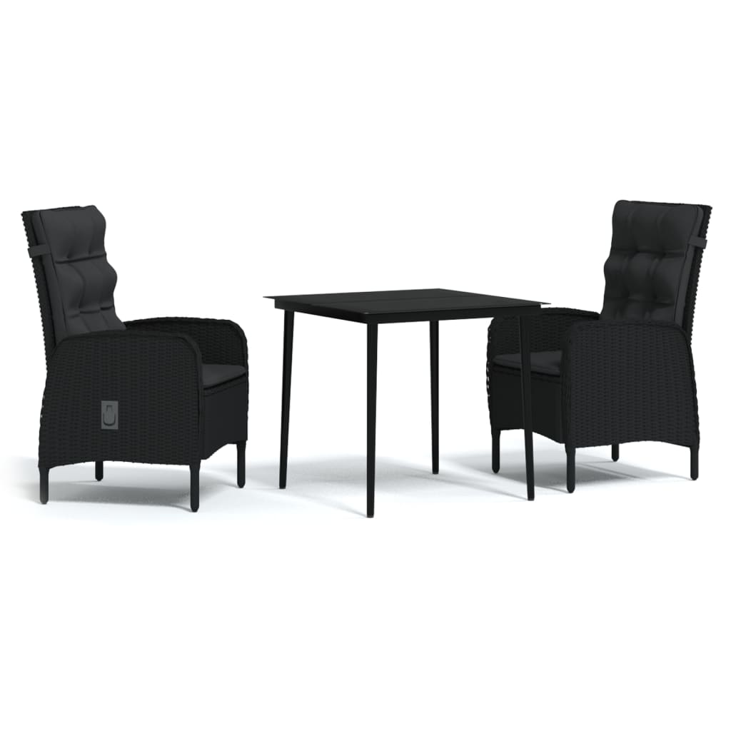 Set da Pranzo da Giardino 3 pz con Cuscini Nero 3099365