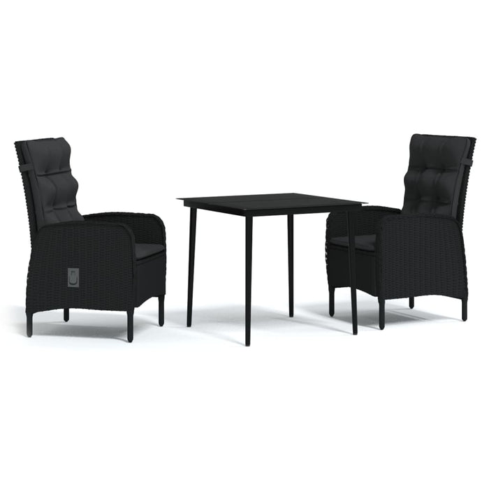 Set da Pranzo da Giardino 3 pz con Cuscini Nero 3099365