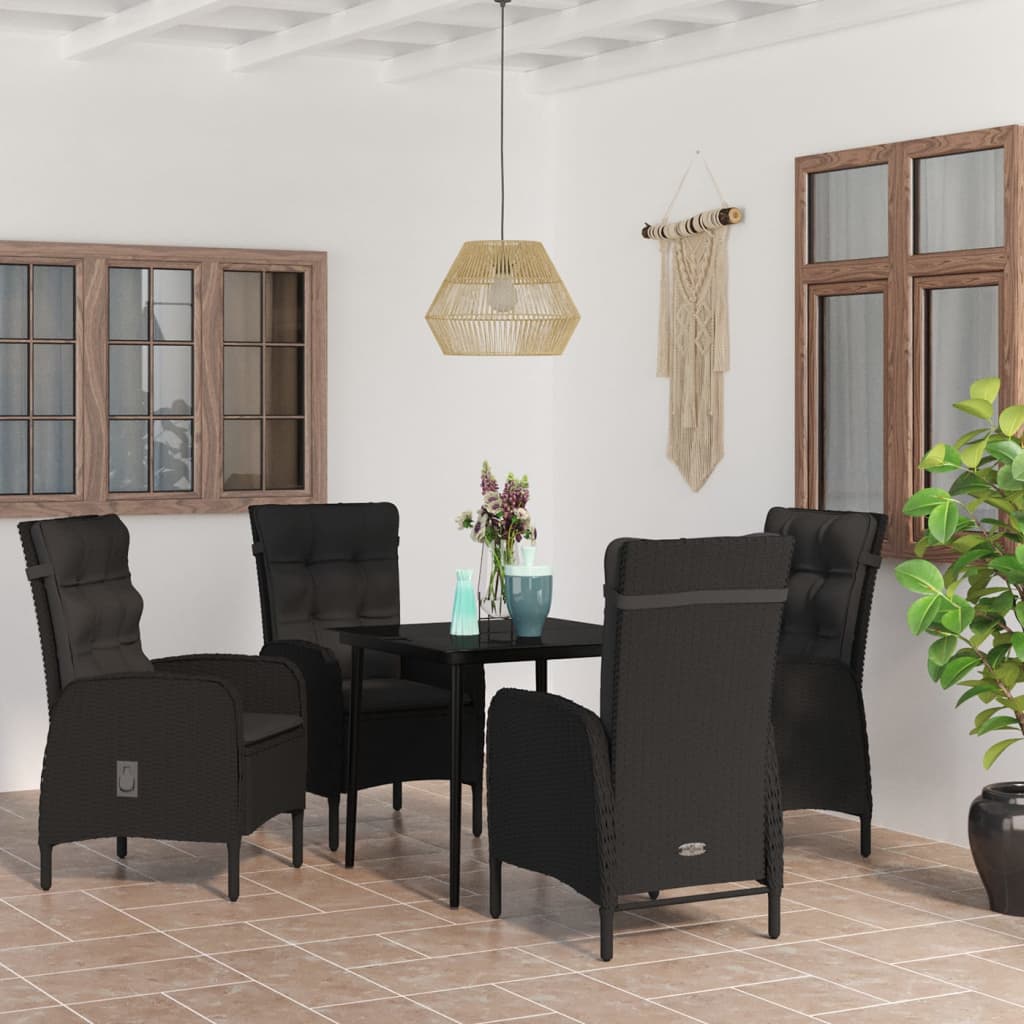 Set da Pranzo per Giardino 5 pz con Cuscini Nero cod mxl 40981