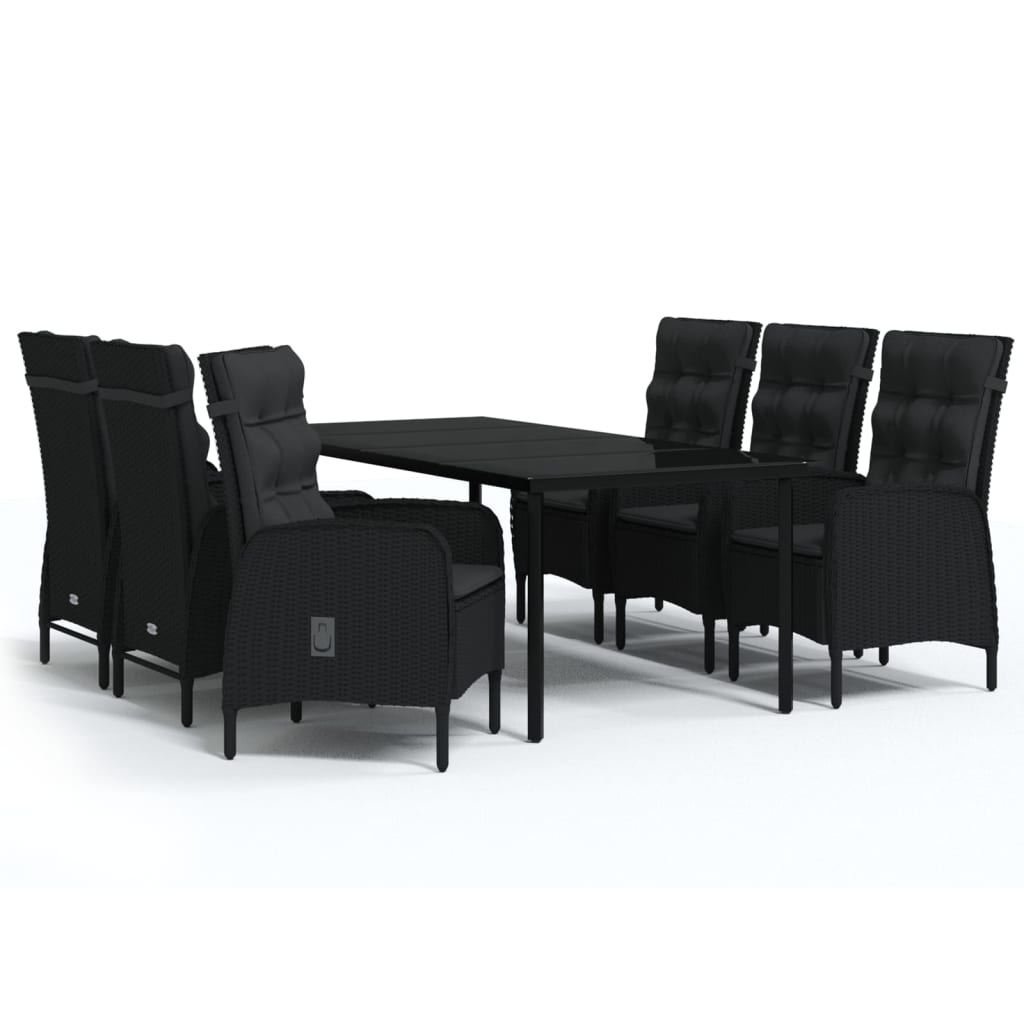 Set Mobili da Pranzo per Giardino 7 pz con Cuscini Nero cod mxl 42858