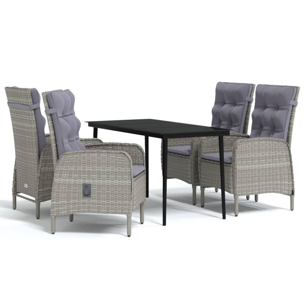 Set da Pranzo da Giardino 5 pz con Cuscini Grigio e Nero cod mxl 44610