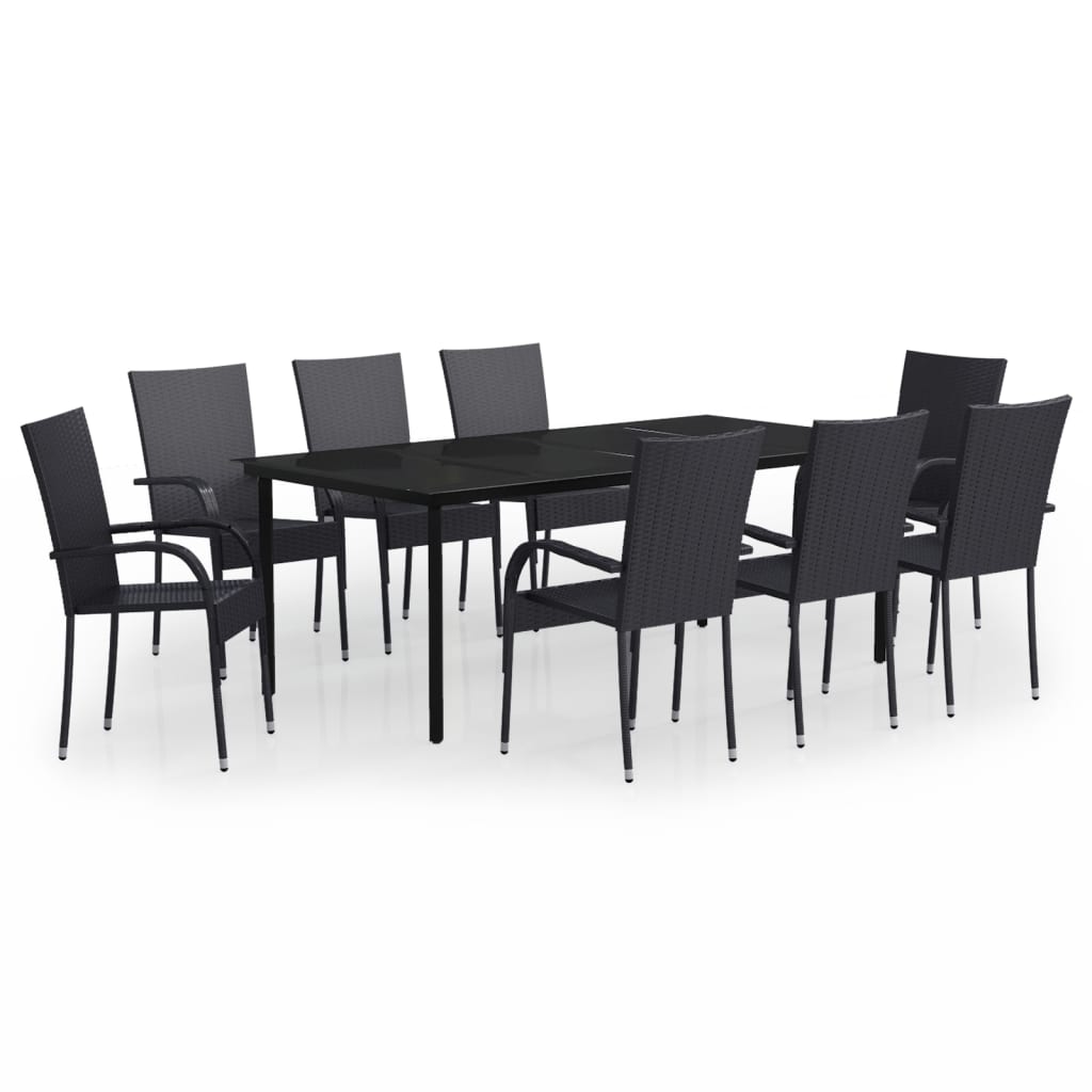 Set da Pranzo per Giardino 9 pz con Cuscini Neri cod mxl 40932