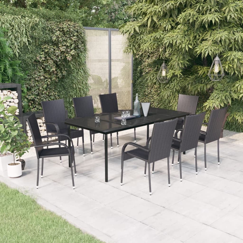 Set da Pranzo per Giardino 9 pz con Cuscini Neri cod mxl 40932