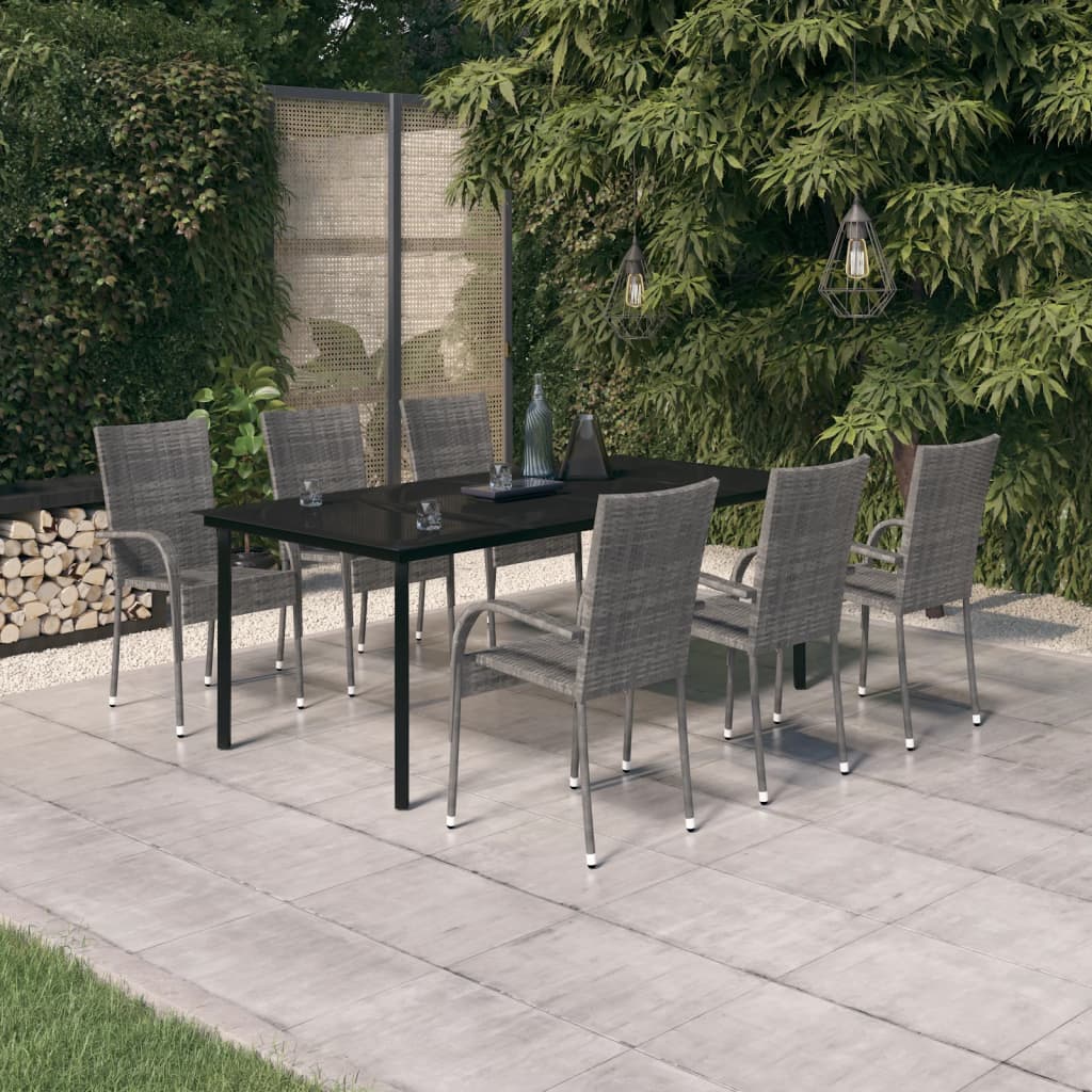 Set da Pranzo per Giardino 7 pz con Cuscini Grigio e Nero cod mxl 43650