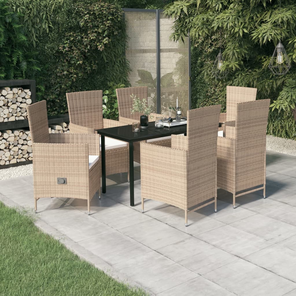 Set da Pranzo da Giardino 7 pz con Cuscini Beige 3099440