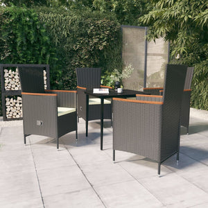 Set da Pranzo da Giardino 5 pz con Cuscini Nero 3099444