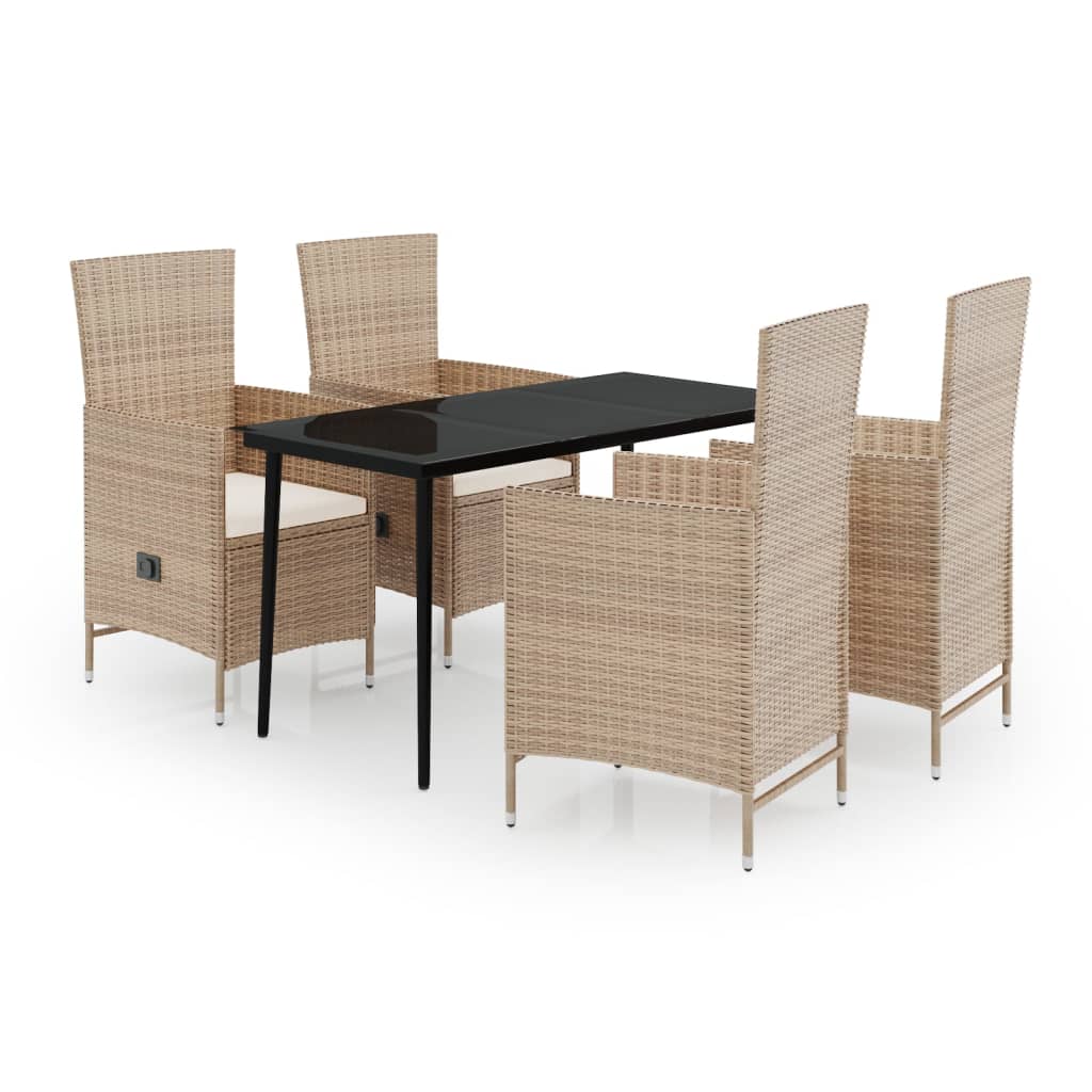 Set da Pranzo per Giardino 5 pz con Cuscini Beige cod mxl 38749