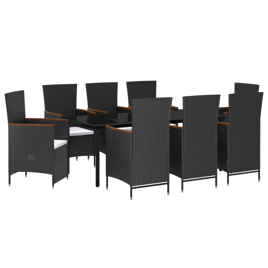 Set da Pranzo da Giardino 9 pz con Cuscini Nero 3099462