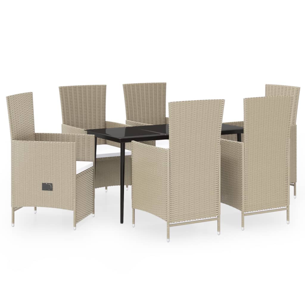 Set Mobili da Pranzo per Giardino con Cuscini 7 pz Beige cod mxl 38756