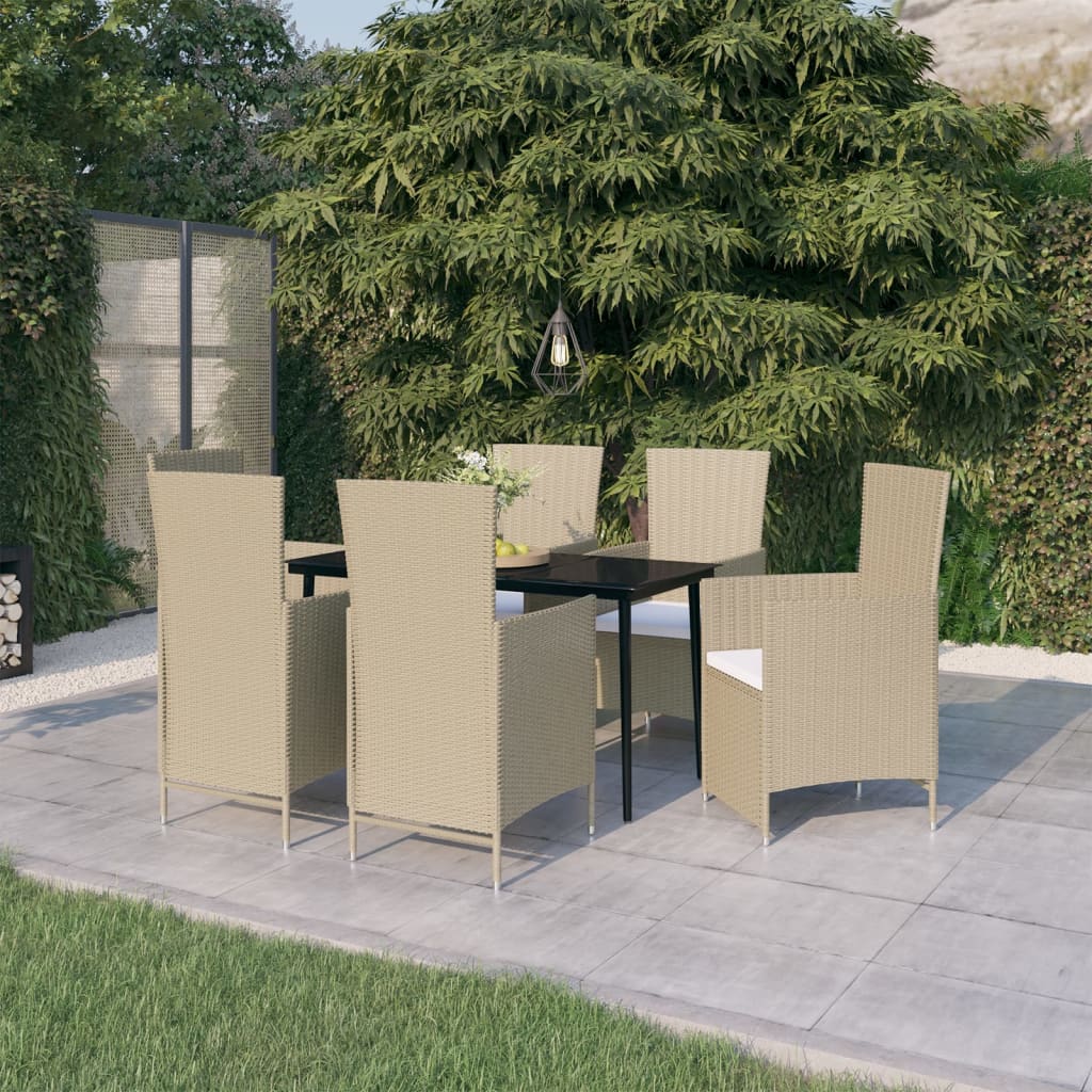 Set Mobili da Pranzo per Giardino con Cuscini 7 pz Beige cod mxl 38756
