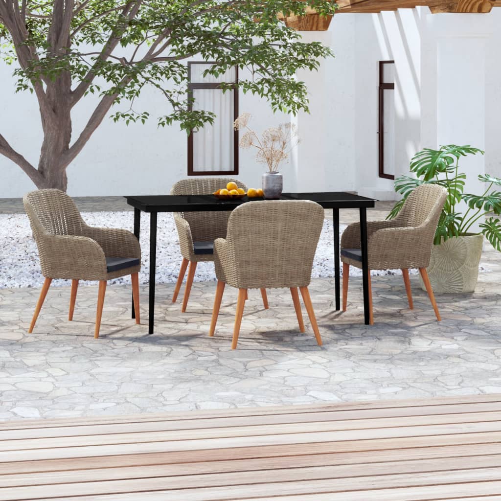 Set da Pranzo per Giardino 5 pz con Cuscini Marrone cod mxl 52005