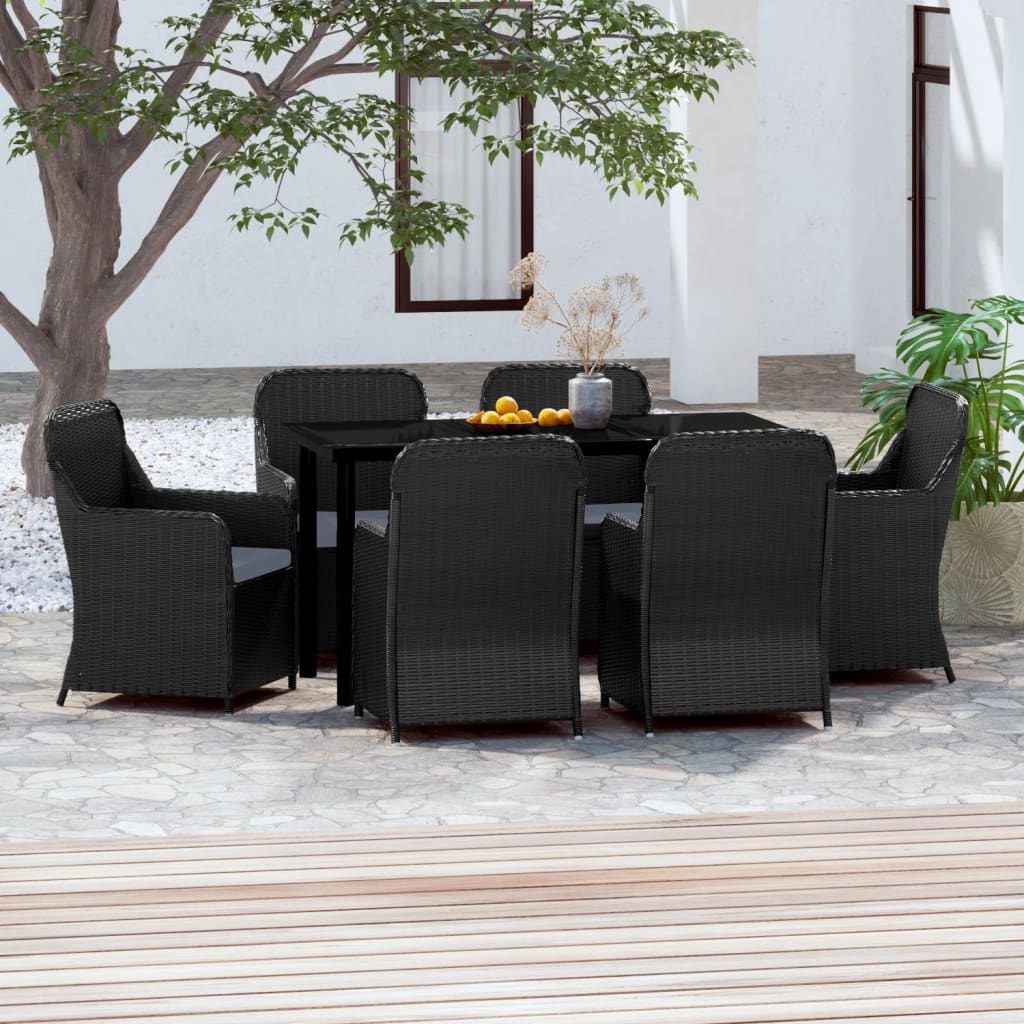 Set Mobili da Pranzo per Giardino 7 pz con Cuscini Nero cod mxl 38760