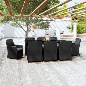 Set da Pranzo da Giardino 9 pz con Cuscini Nero 3099546