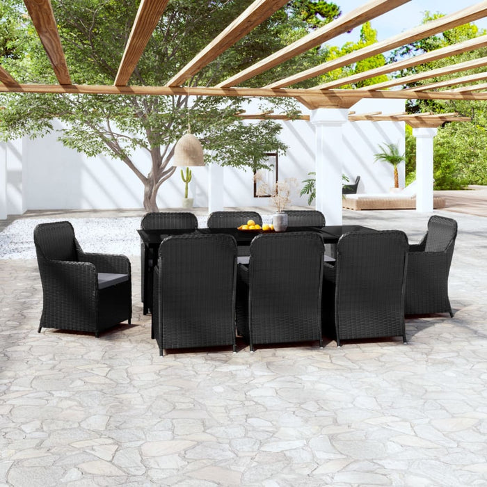 Set da Pranzo da Giardino 9 pz con Cuscini Nero 3099546