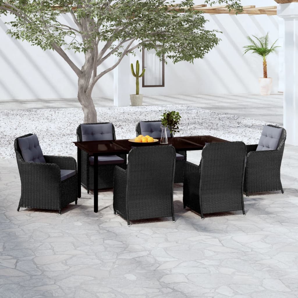 Set Mobili da Pranzo per Giardino 7 pz Nero cod mxl 38772