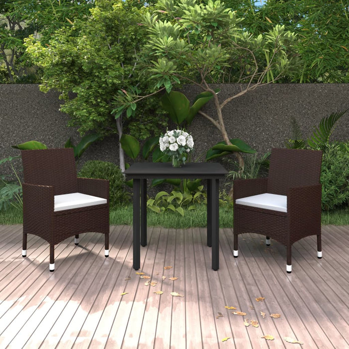 Set da Pranzo da Giardino 3 pz con Cuscini Polyrattan e Vetro 3099673
