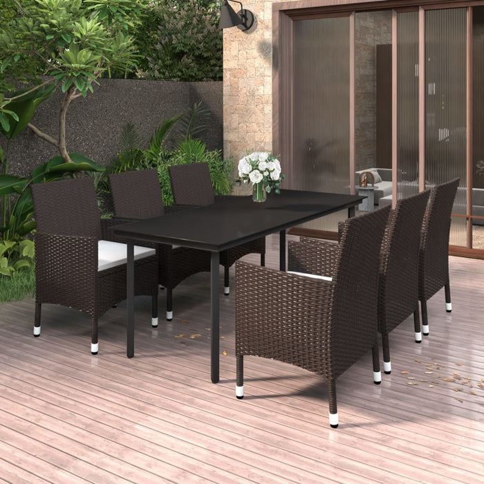 Set da Pranzo da Giardino 7 pz e Cuscini in Polyrattan e Vetro 3099677