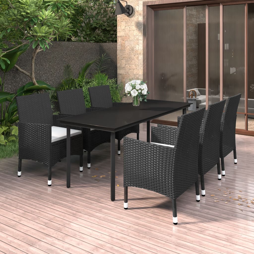 Set da Pranzo da Giardino 7 pz e Cuscini in Polyrattan e Vetro 3099683