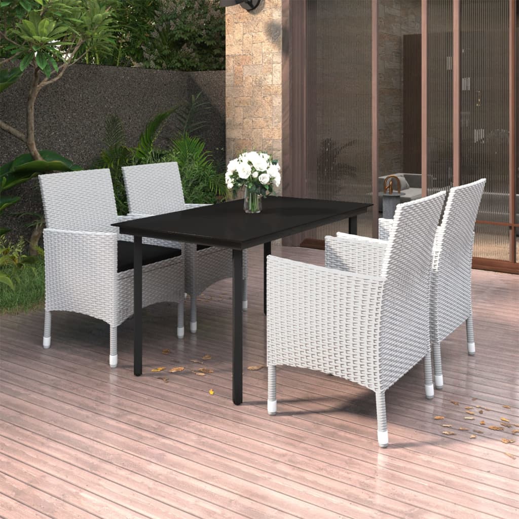 Set da Pranzo da Giardino 5 pz con Cuscini Polyrattan e Vetro 3099699