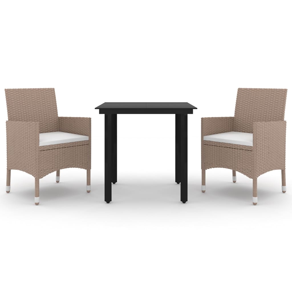 Set da Pranzo da Giardino 3 pz con Cuscini Polyrattan e Vetro 3099703