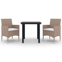 Set da Pranzo da Giardino 3 pz con Cuscini Polyrattan e Vetro 3099703