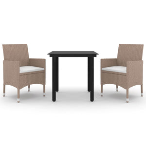 Set da Pranzo da Giardino 3 pz con Cuscini Polyrattan e Vetro 3099703