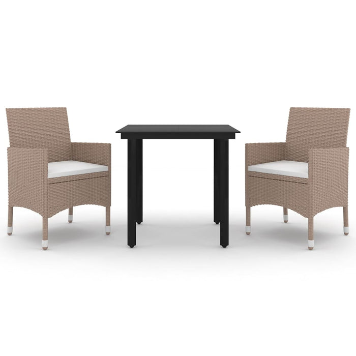 Set da Pranzo da Giardino 3 pz con Cuscini Polyrattan e Vetro 3099703