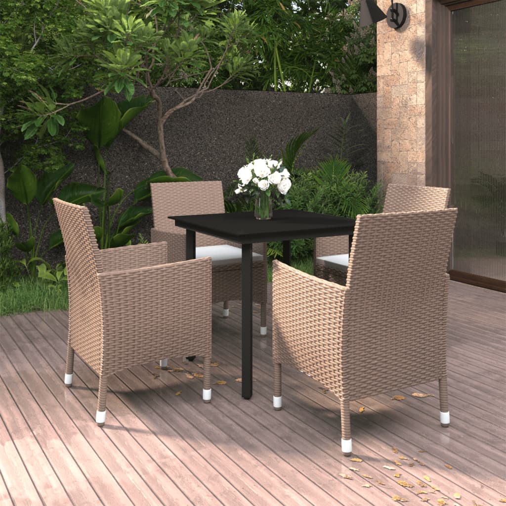 Set da Pranzo da Giardino 5 pz e Cuscini in Polyrattan Nero cod mxl 39874