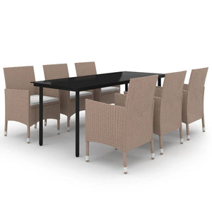 Set da Pranzo da Giardino 7 pz e Cuscini in Polyrattan e Vetro cod mxl 38802