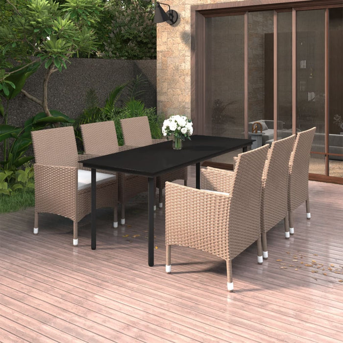 Set da Pranzo da Giardino 7 pz e Cuscini in Polyrattan e Vetro cod mxl 38802
