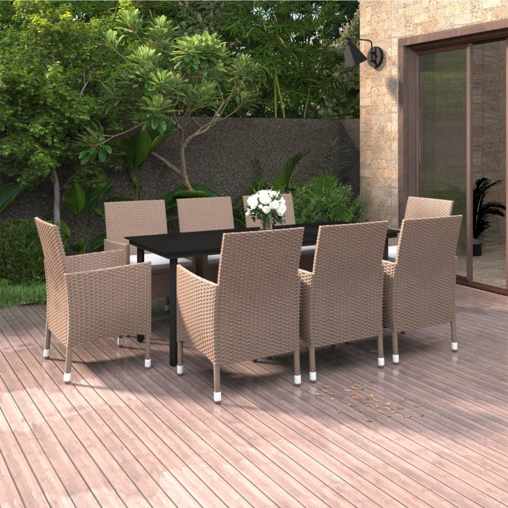 Set da Pranzo da Giardino e Cuscini 9 pz in Polyrattan e Vetro cod mxl 35804