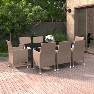 Set da Pranzo da Giardino e Cuscini 9 pz in Polyrattan e Vetro cod mxl 35804