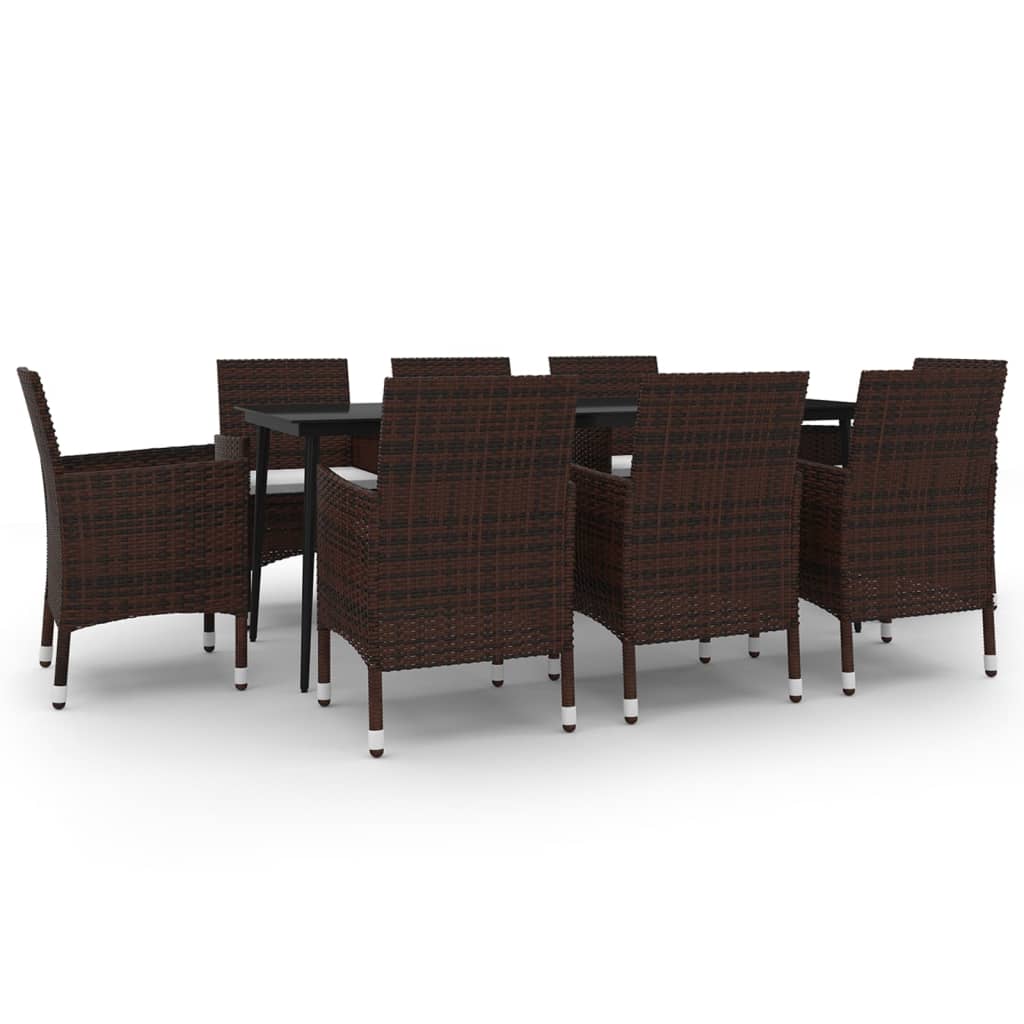 Set da Pranzo per Giardino 9 pz con Cuscini Polyrattan e Vetro 3099726