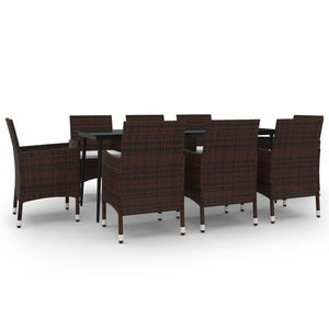 Set da Pranzo per Giardino 9 pz con Cuscini Polyrattan e Vetro 3099726